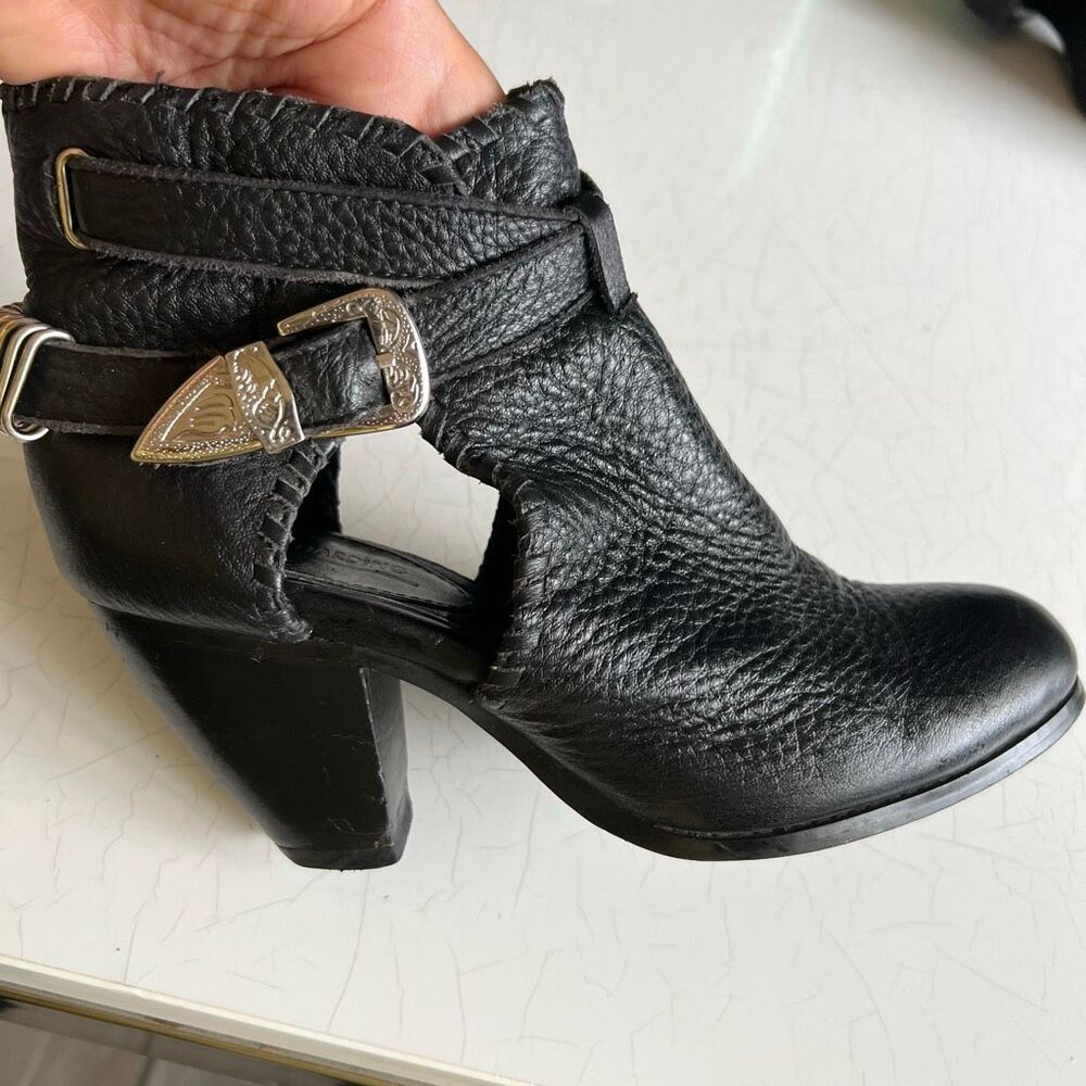 Womens MADISON HARDING black leather cowgirl ankle booties